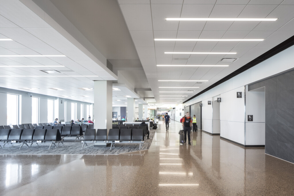 Gate seating area along the concourse windows