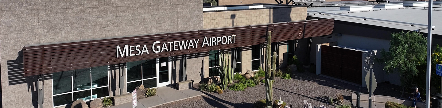 Entrance of the Mesa Gateway Airport terminal